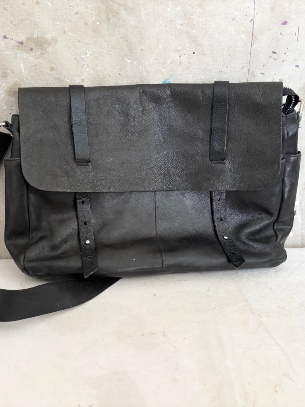 Valentina Black Leather Crossbody Messenger Bag